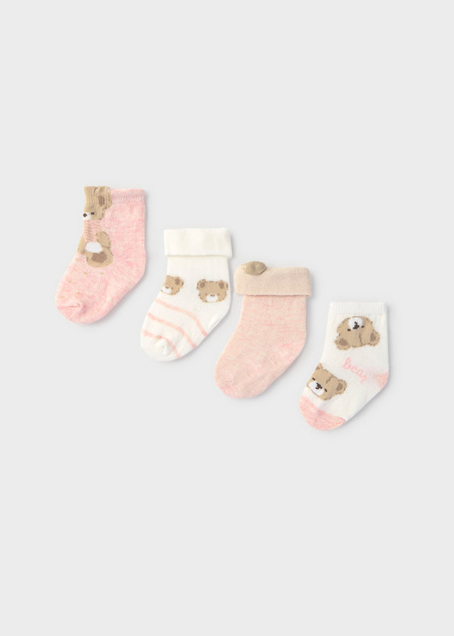 Pack 4 calcetines recién nacida rosa osito